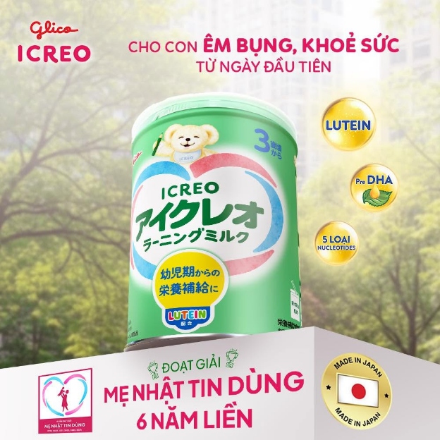 Sữa mát tăng cân cho trẻ Glico ICREO Nhật Bản hỗ trợ tiêu hóa êm bụng]